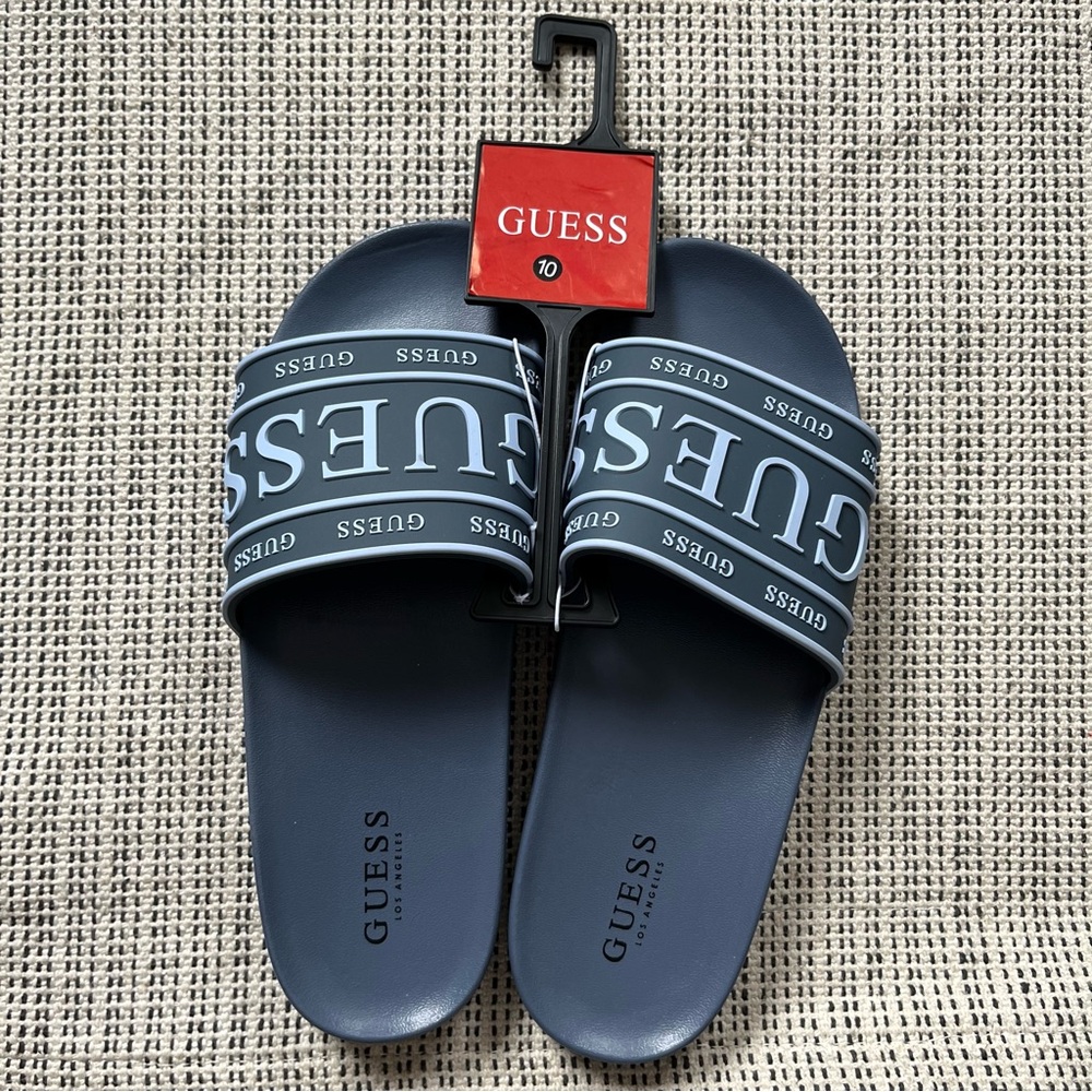 Mens Blue and White Guess Slides Size 10